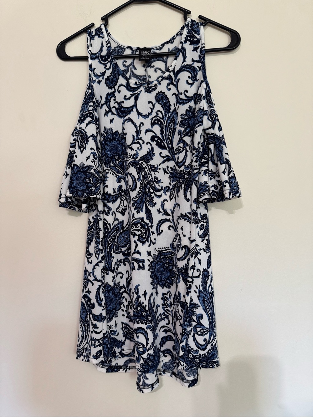 Cold-Shoulder Mini Dress in White with Navy Paisley - Lightweight Summer Style